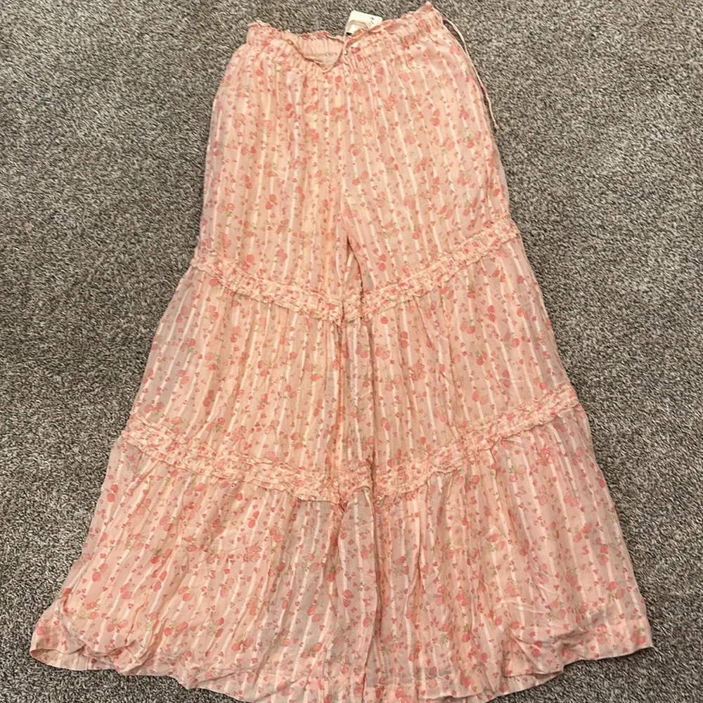 Free People Emmaline Tiered Wide Leg Pull On Pant Pink Size Small - Picture 9 of 10